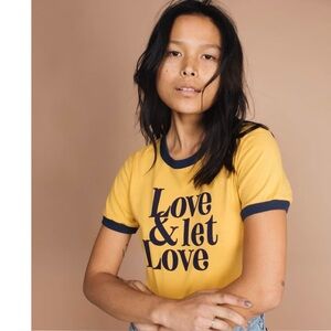 The Bee &The Fox Yellow Love & Let Love Graphic Tee with Blue Accents